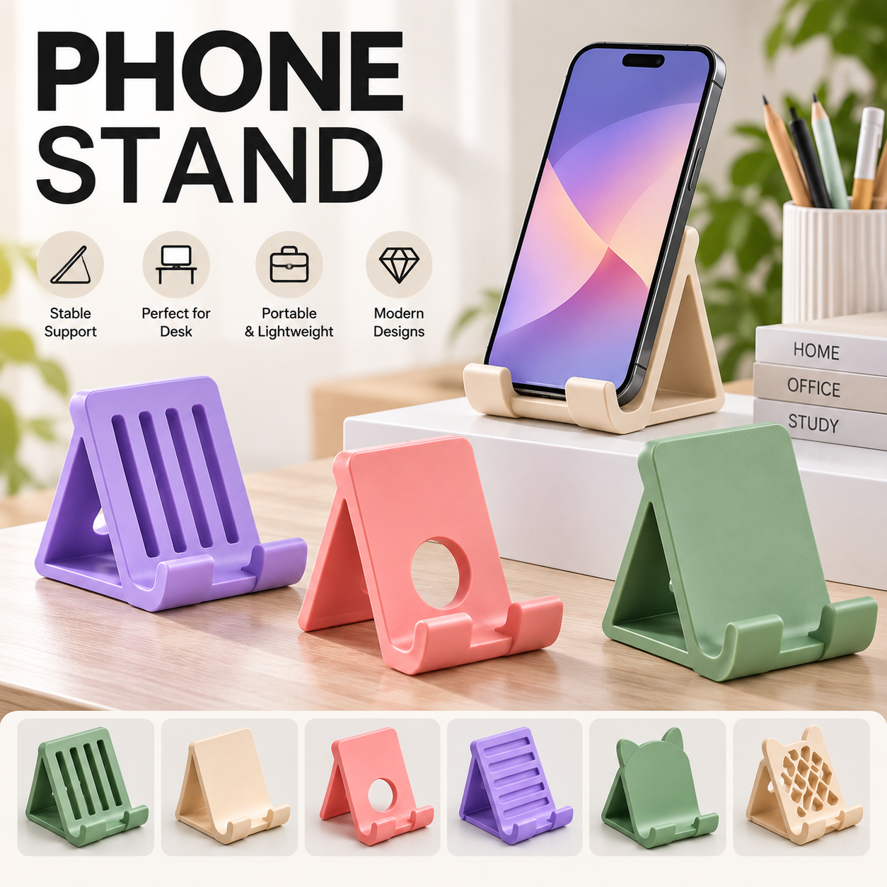 3D Printed Designer Phone Stand Collection – 30 Designs