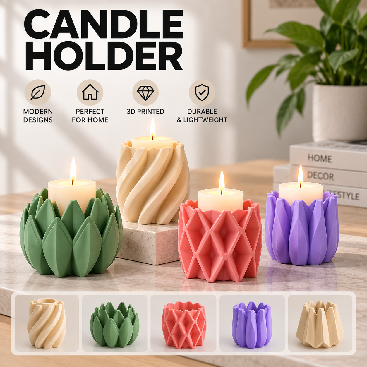 3D Printed Designer Candle Holder Collection – 30 Designs